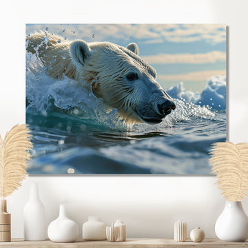 Polar Bear Swimming In Artic Sea - Bear Canvas Wall Art